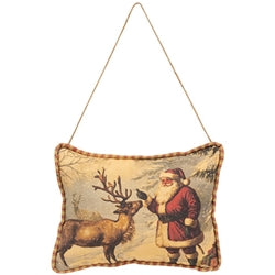 Olde Thyme Santa Feeding Reindeer Hanging Pillow