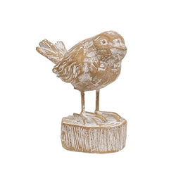 Carved Wood Look Resin Whitewashed Bird on Stump 3 Asstd.