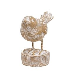 Carved Wood Look Resin Whitewashed Bird on Stump 3 Asstd.