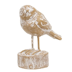 Carved Wood Look Resin Whitewashed Bird on Stump 3 Asstd.