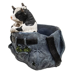 Resin Cow Pair in Jeans Planter