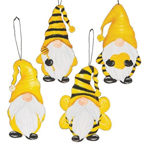 Gnome Bee Metal Ornament 4 Asstd.