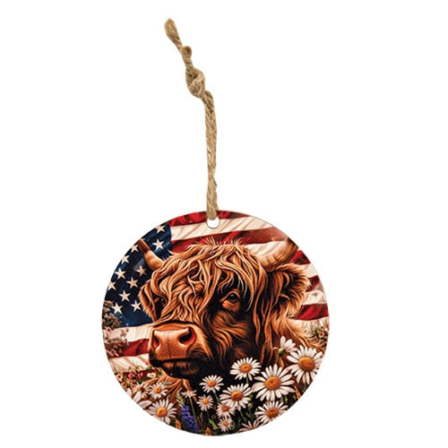 Americana Highland Bull & Daisy Round Ornament
