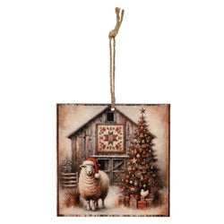 Christmas Tree Barn & Sheep Ornament - 4" - 3 Asstd.