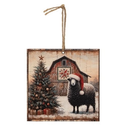Christmas Tree Barn & Sheep Ornament - 4" - 3 Asstd.