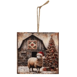 Christmas Tree Barn & Sheep Ornament - 4" - 3 Asstd.