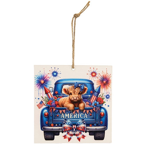 Baby Highland In America Truck Ornament - 4" sq.