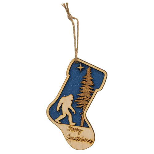Merry Squatchmas Wooden Stocking Ornament