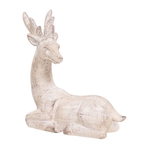 White Distressed Resin Side-Look Reindeer - 4.5"
