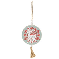 Yuletide Folklore Round Wooden Reindeer Ornament - 2 Asstd.