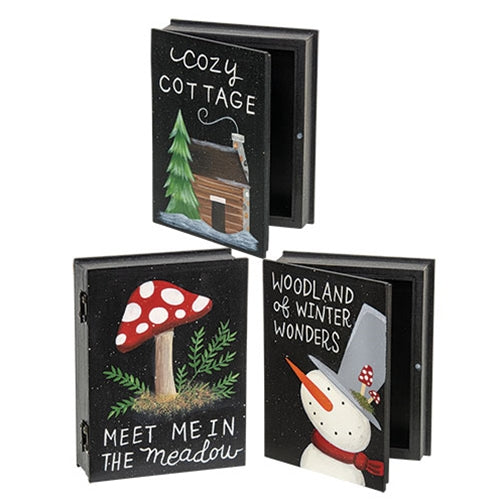 Cozy Woodland Eve Wooden Book Box - 3 Asstd.