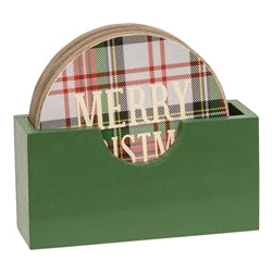 5/Set - Wooden Plaid Christmas Coasters w/Holder