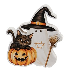 Spooky Boo Wooden Cat Sitter - 3 Asstd.