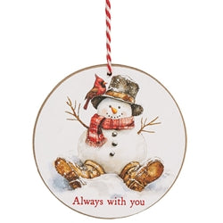 Always With You Snowman & Cardinal Round Ornament - 3 Asstd.
