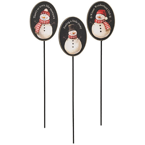 Winter's Night Snowman Planter Stake - 3 Asstd.