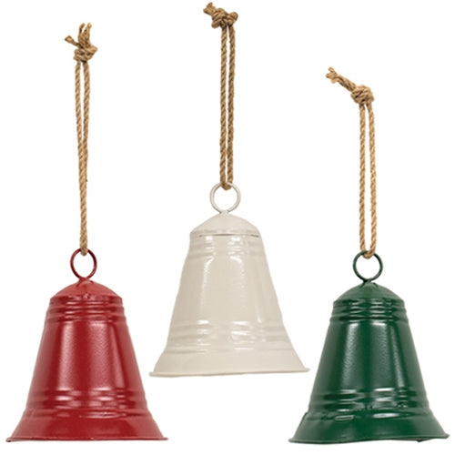 Painted Metal Christmas Bell Ornament Medium 3 Asstd.