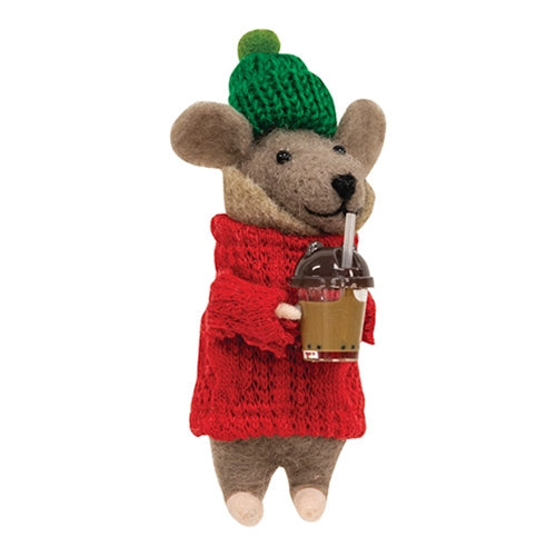 Coffee Mug Mouse Felted Ornament