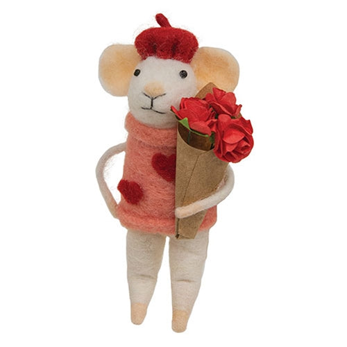 Valentine Mouse with Roses Felted Ornament