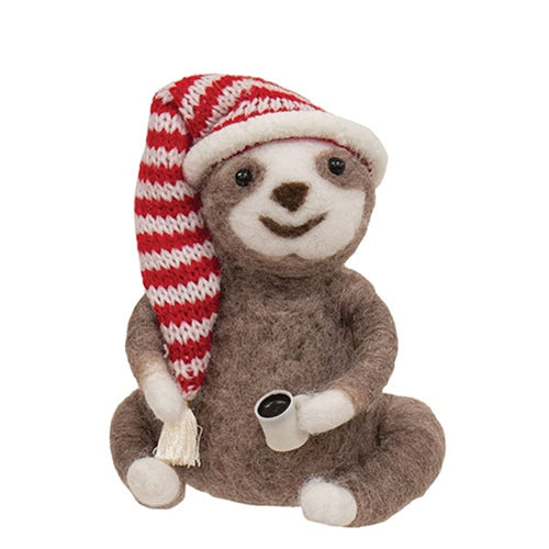 Sloth with Coffee Felted Ornament