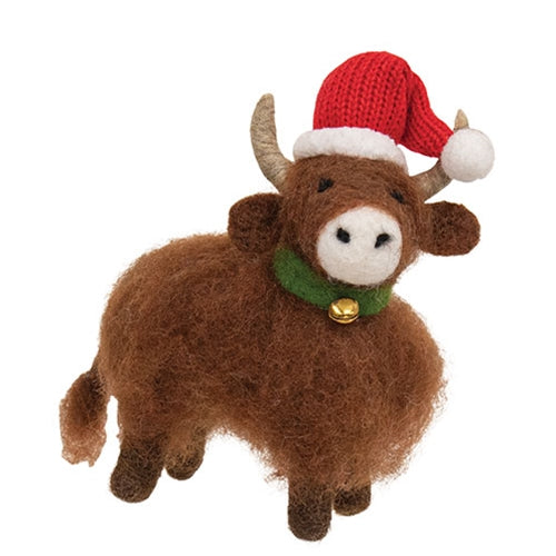 Christmas Highland Cow Felted Ornament