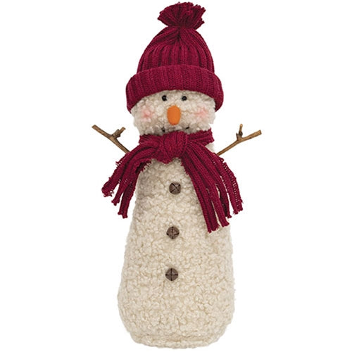 Stuffed Standing Jingle Bell Snowman w/Burgundy Hat & Scarf - 14"H