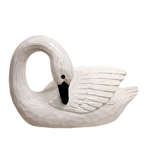Carved Look Resin Resting Swan - 5.75"H