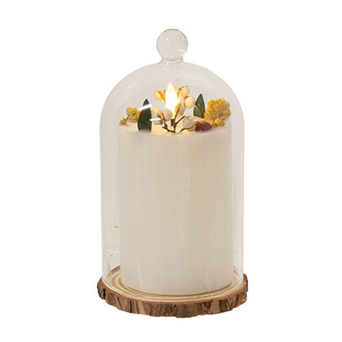 Cranberry & Spice LED Timer Pillar in Glass Cloche