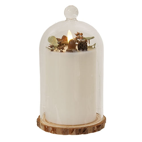 Winter Dreams LED Timer Pillar in Glass Cloche