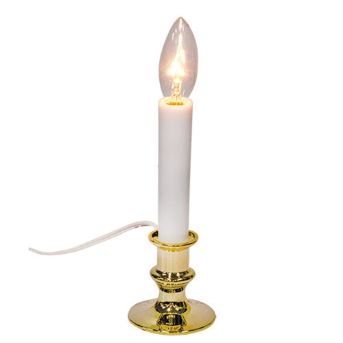 White Sensor Candle Lamp on Brass Base 9"H