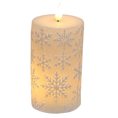 Glitter Snowflake Timer Pillar - 5" H x 3" D