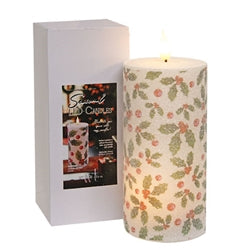 Sparkling Holly & Berries LED Timer Pillar - 3 x 6