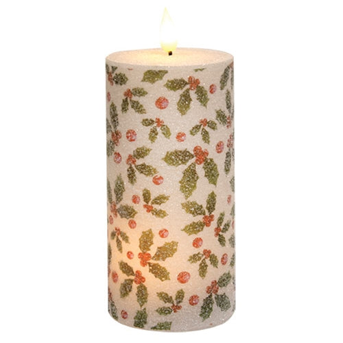 Sparkling Holly & Berries LED Timer Pillar - 3 x 6