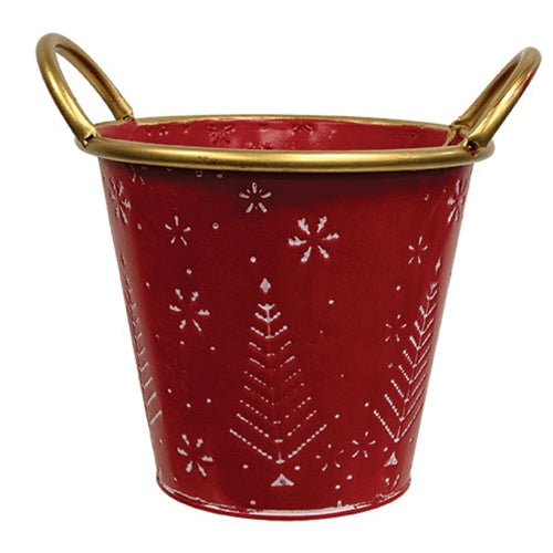 Red & White Metal Nordic Holiday Bucket With Handles