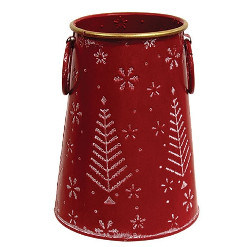 Red & White Metal Nordic Holiday Tapered Bucket