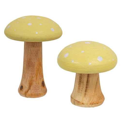 2/Set White Dotted Yellow Wooden Mushrooms