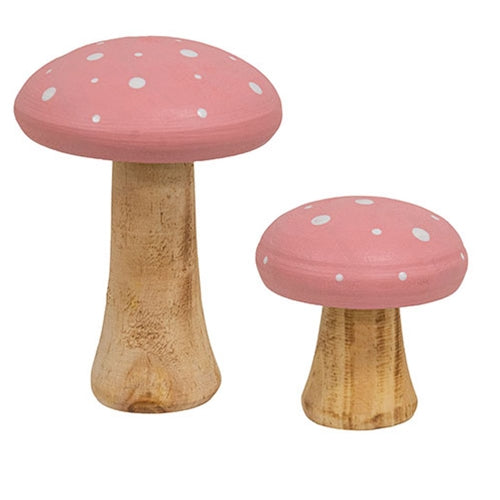 2/Set White Dotted Pink Wooden Mushrooms