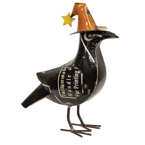 Recycled Metal Witch Hat Crow