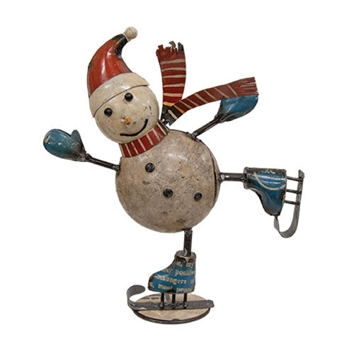 Recycled Metal Snowbell Ice Skating Snowman