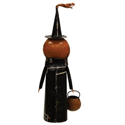 Recycled Metal Jack O Lantern Witch w/Candy Bucket