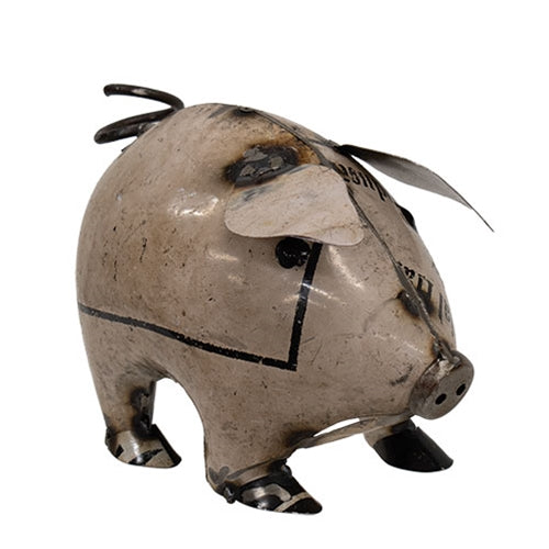 Small White Vintage Metal Pig