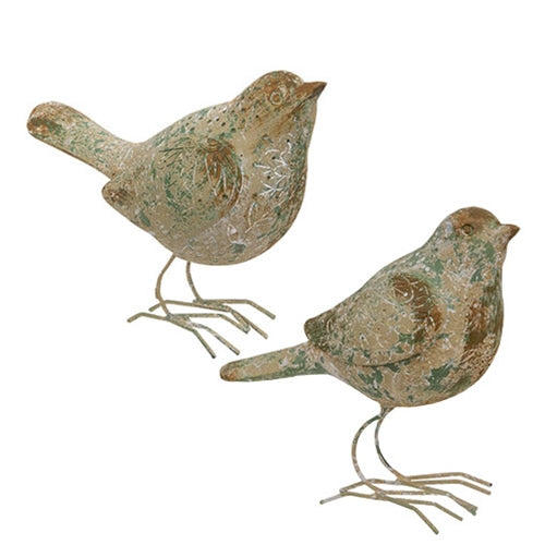 Distressed Floral Patina Standing Resin Bird - 2 Asstd.