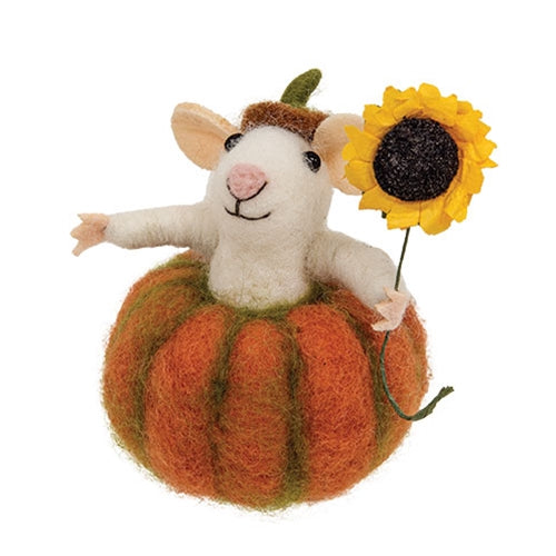 Mouse in Pumpkin Felted Ornament