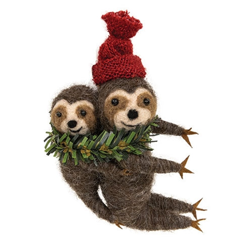 Sloth and Baby Felted Ornament