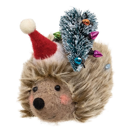 Hedgehog with Lights and Tree Felted Ornament