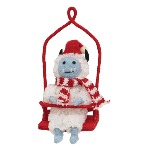 Ski Lift Abominable Snowman Felted Ornament
