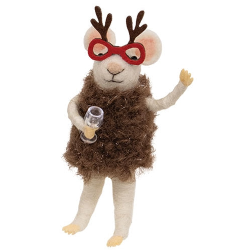 Reindeer Glasses Mouse Felted Ornament