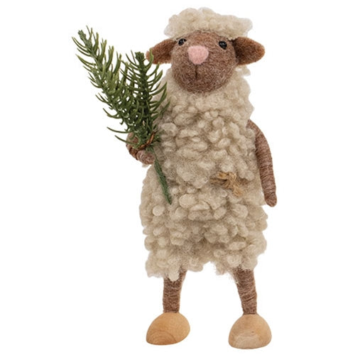 Sheep with Sprig Felted Ornament