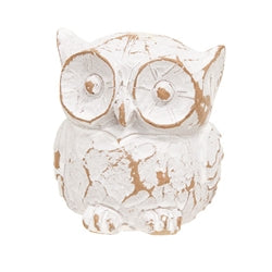 12/Set - Little Whitewashed Resin Owls With Wooden Crate