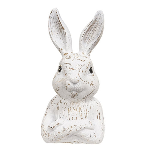 Carved Look Whitewashed Resin Bunny Bust - 5.75"H