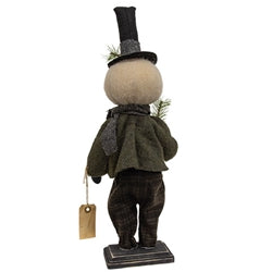 Ollie Snowman On Wooden Stand - 18"H
